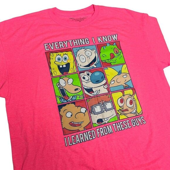 Nickelodeon T-Shirt Mens XL 90s Pink Cartoons Arnold SpongeBob Rugrats Ren Shows - Picture 1 of 7